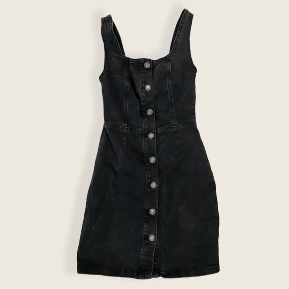 Denim Co. Classic Black Distressed Casual Jean Button Up Everyday Casual Dress - Picture 3 of 9